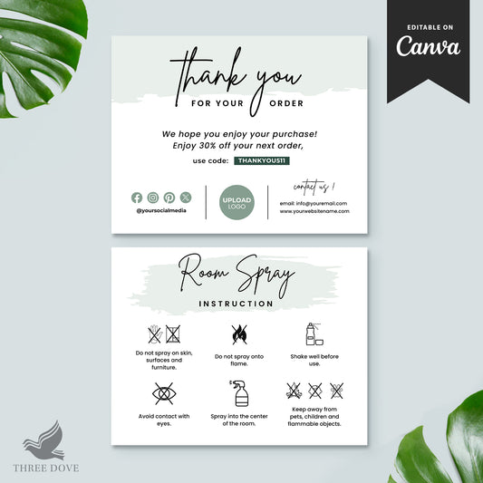 Room Spray Care Instructions Card Editable Template