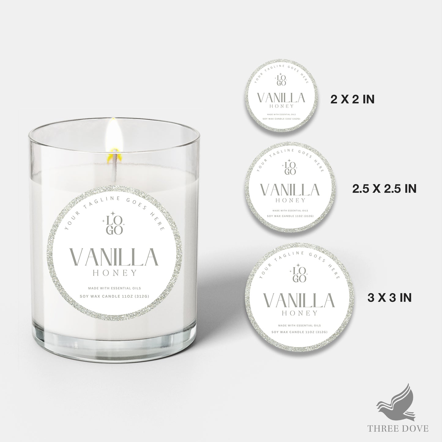 attractive silver glitter candle label template canva