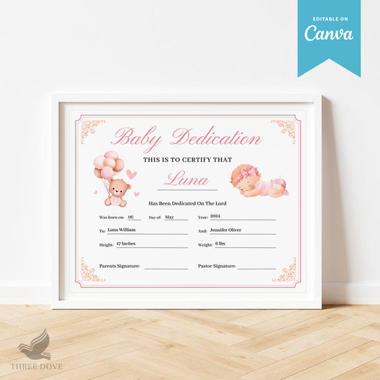 Editable Baby Dedication Certificate Template