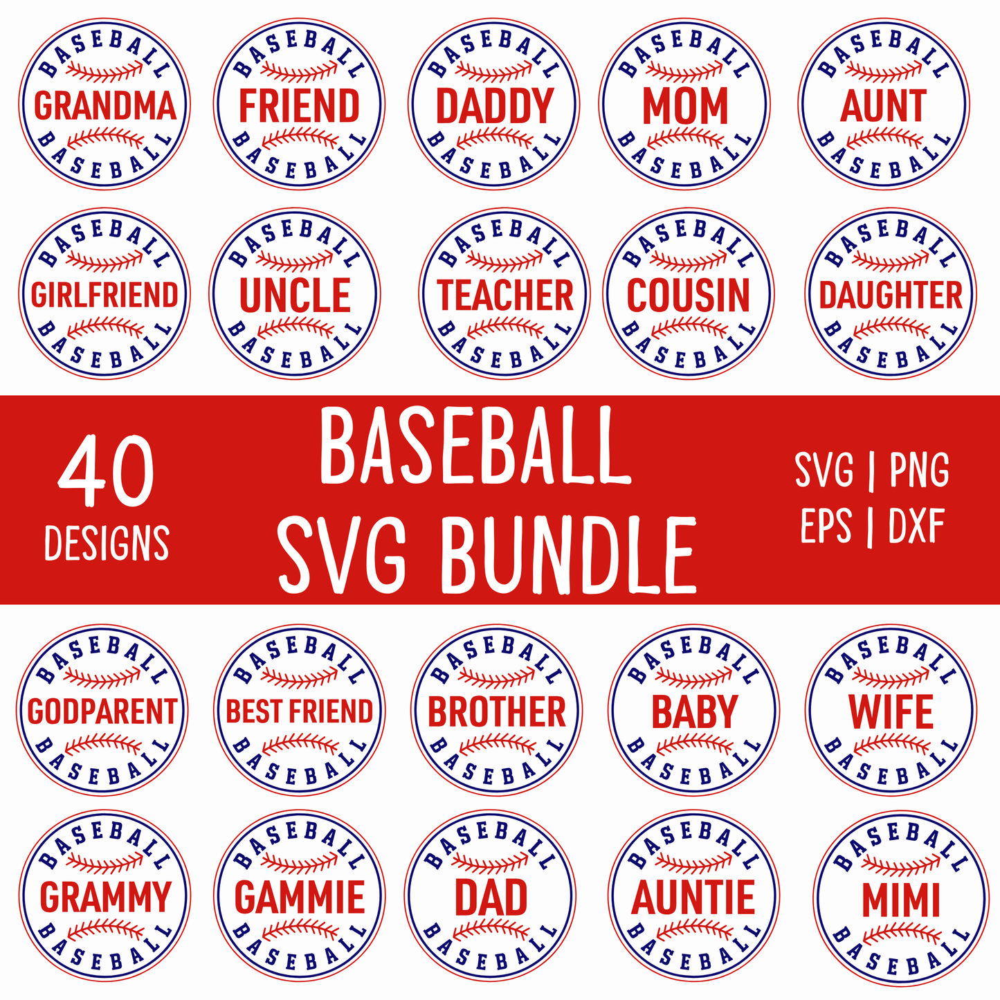 baseball family color svg bundle