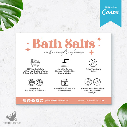 Editable Bath Salts Care Instructions Card Template