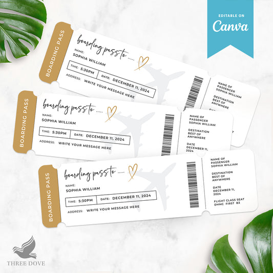 Editable Boarding Pass Template Surprise Vacation Reveal