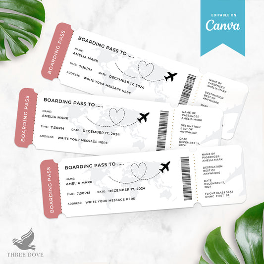 Editable Boarding Pass Template - Surprise Trip Plane Ticket Gift