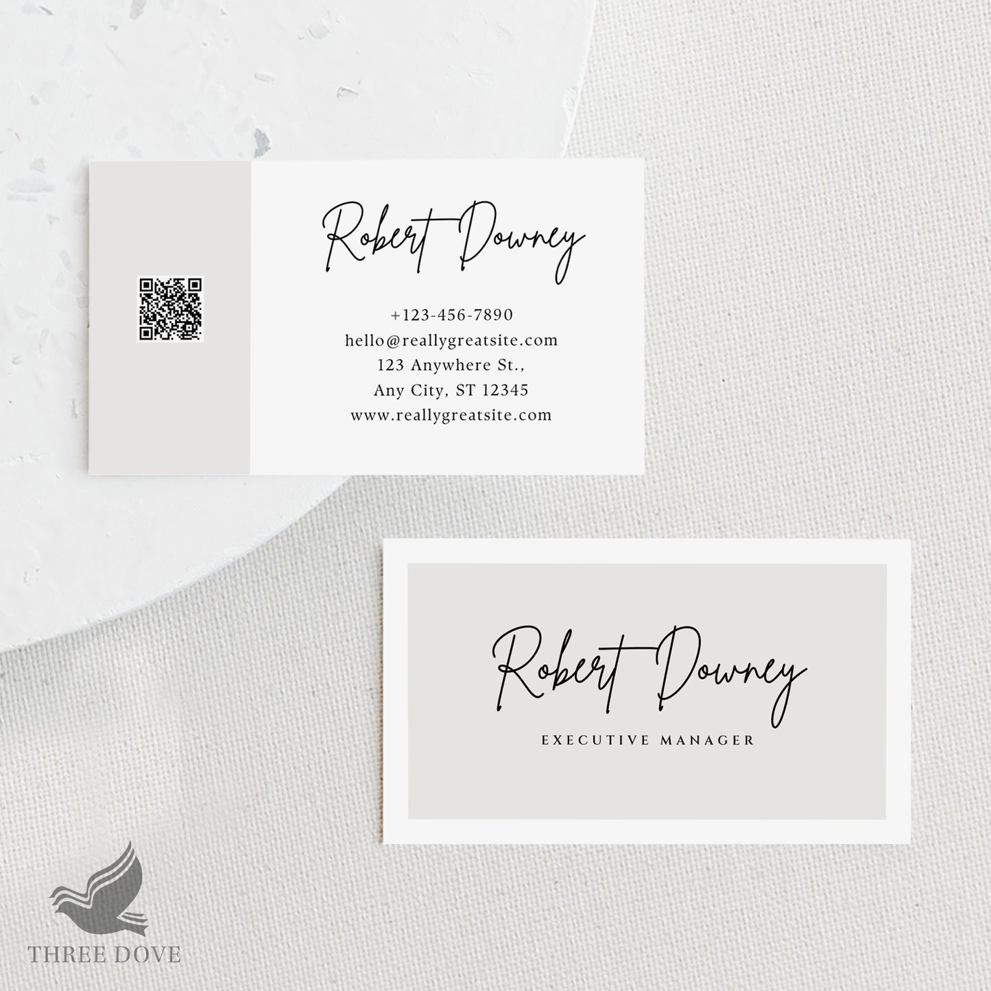 diy light color business card template qr code