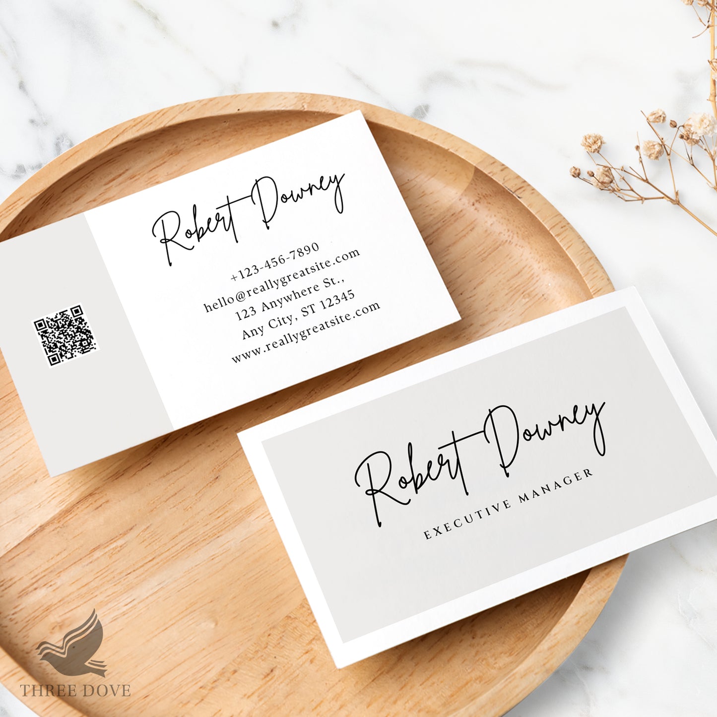 diy light color business card template qr code