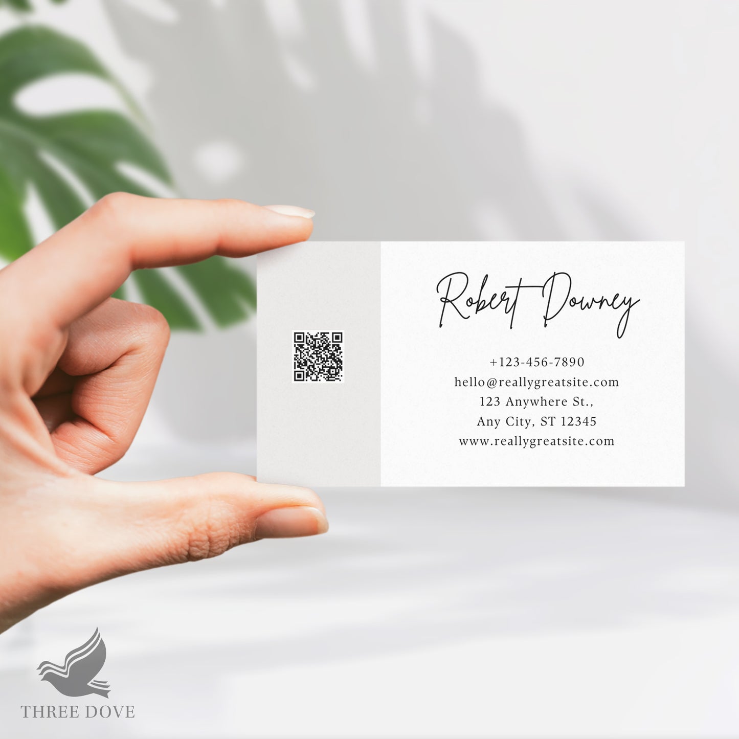 diy light color business card template qr code