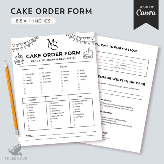 Editable Cake Order Form Template