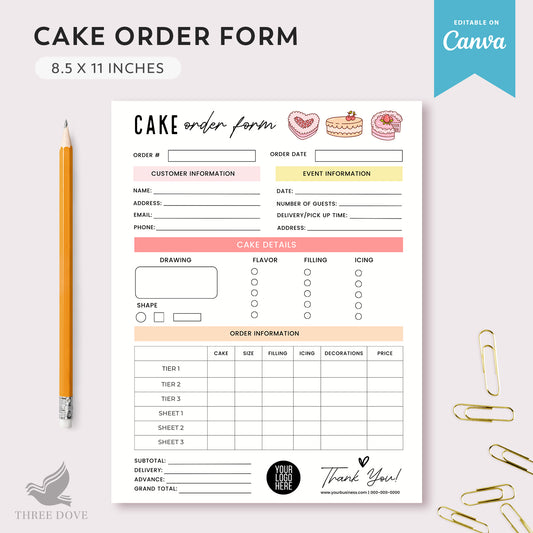 Editable Colorful Cake Order Form Template