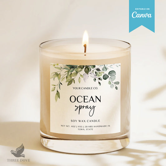 Green Leaves Candle Label Template