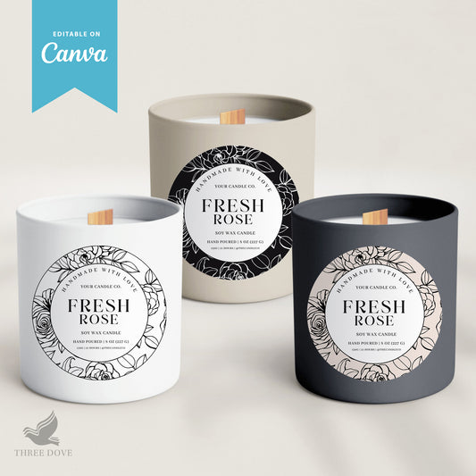 Editable Elegant Flower Candle Label Template