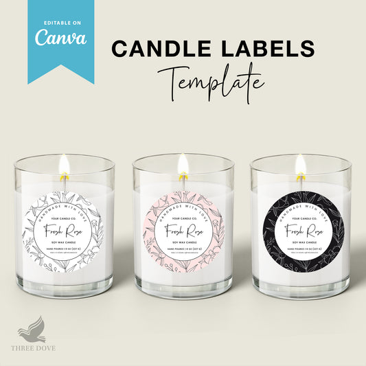 Editable Light Color Elegant Flower Candle Label Template