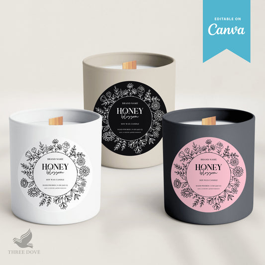 Editable Royal Color Elegant Flower Candle Label Template