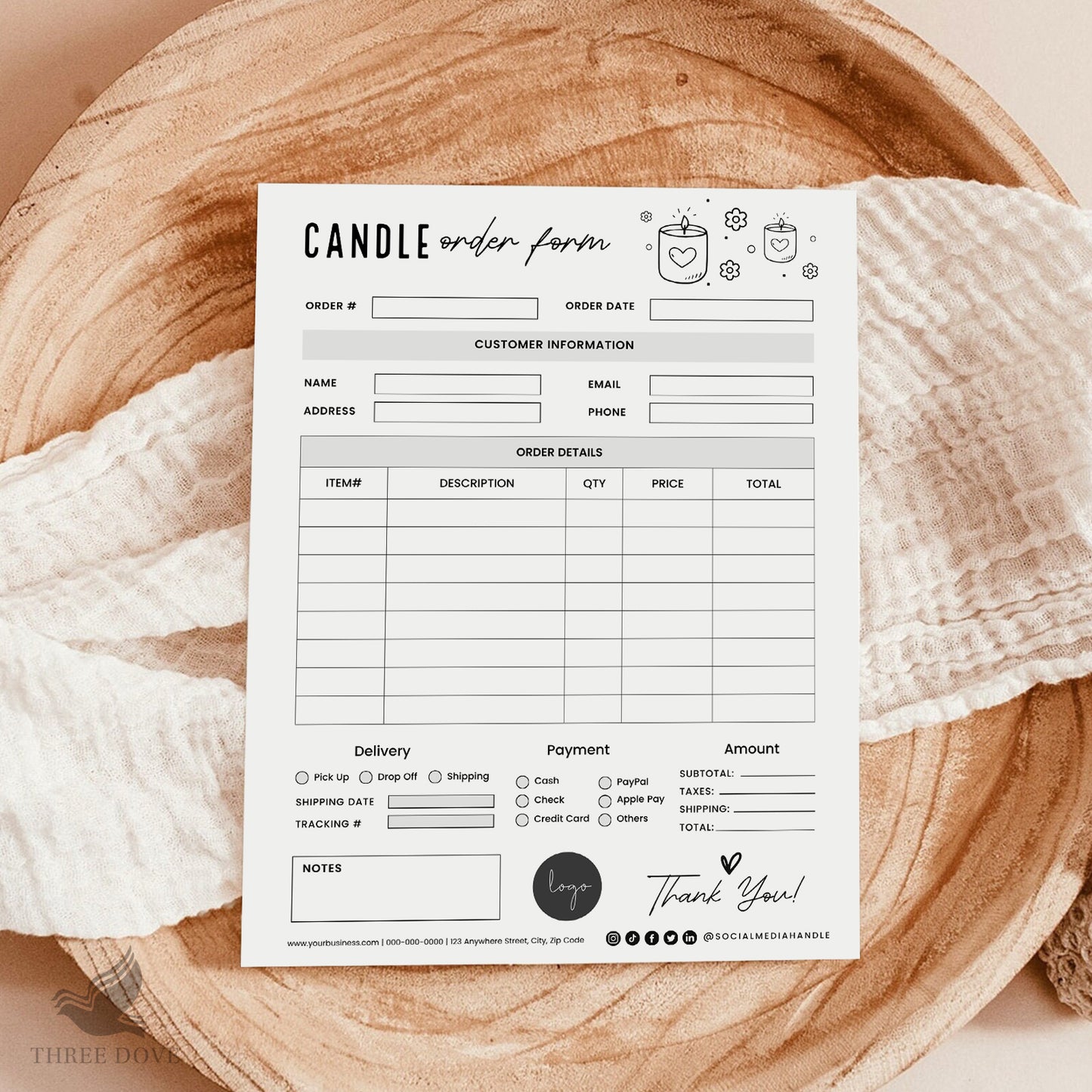 editable candle order form template