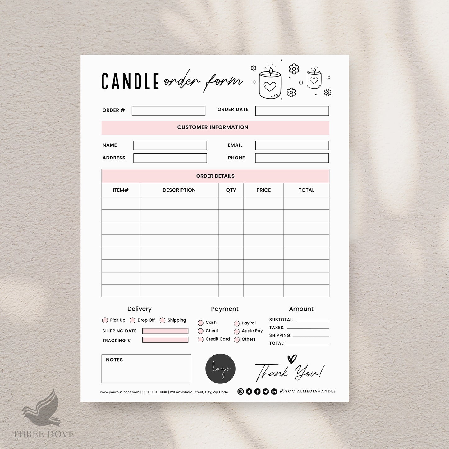 editable candle order form template