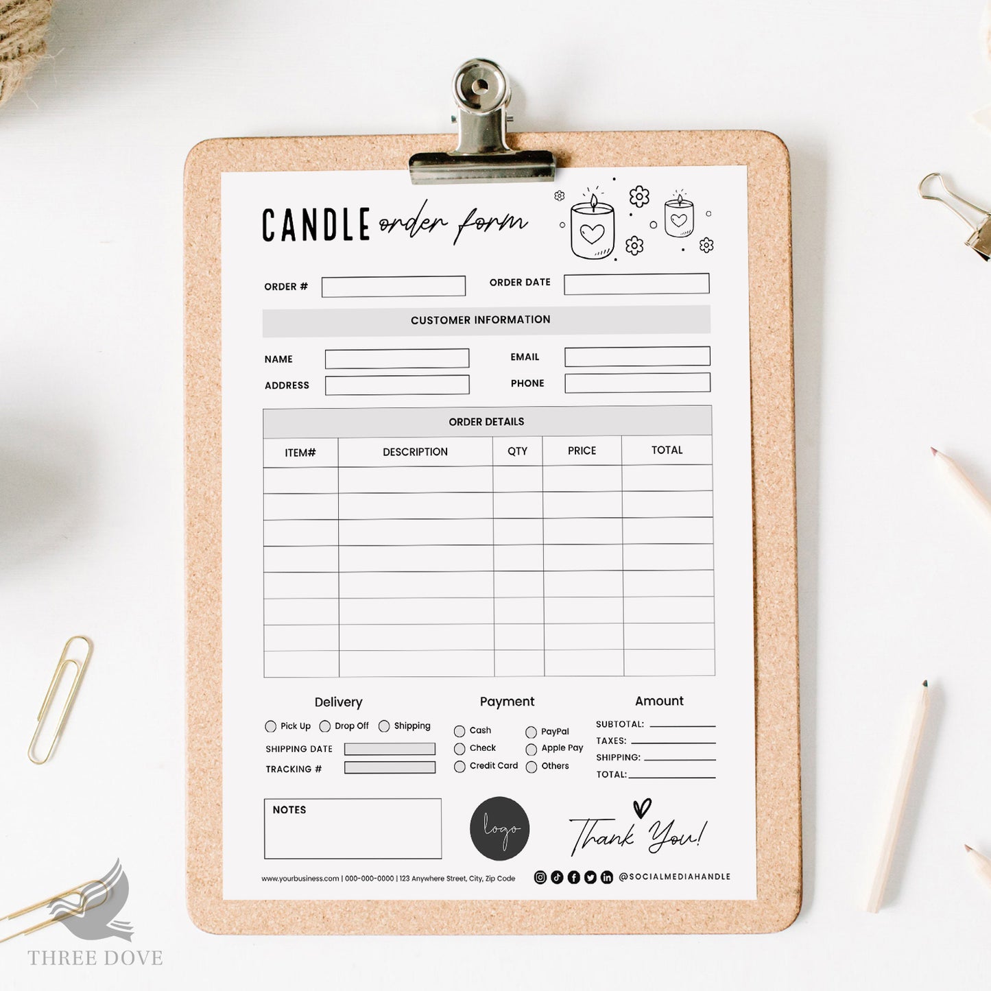 editable candle order form template