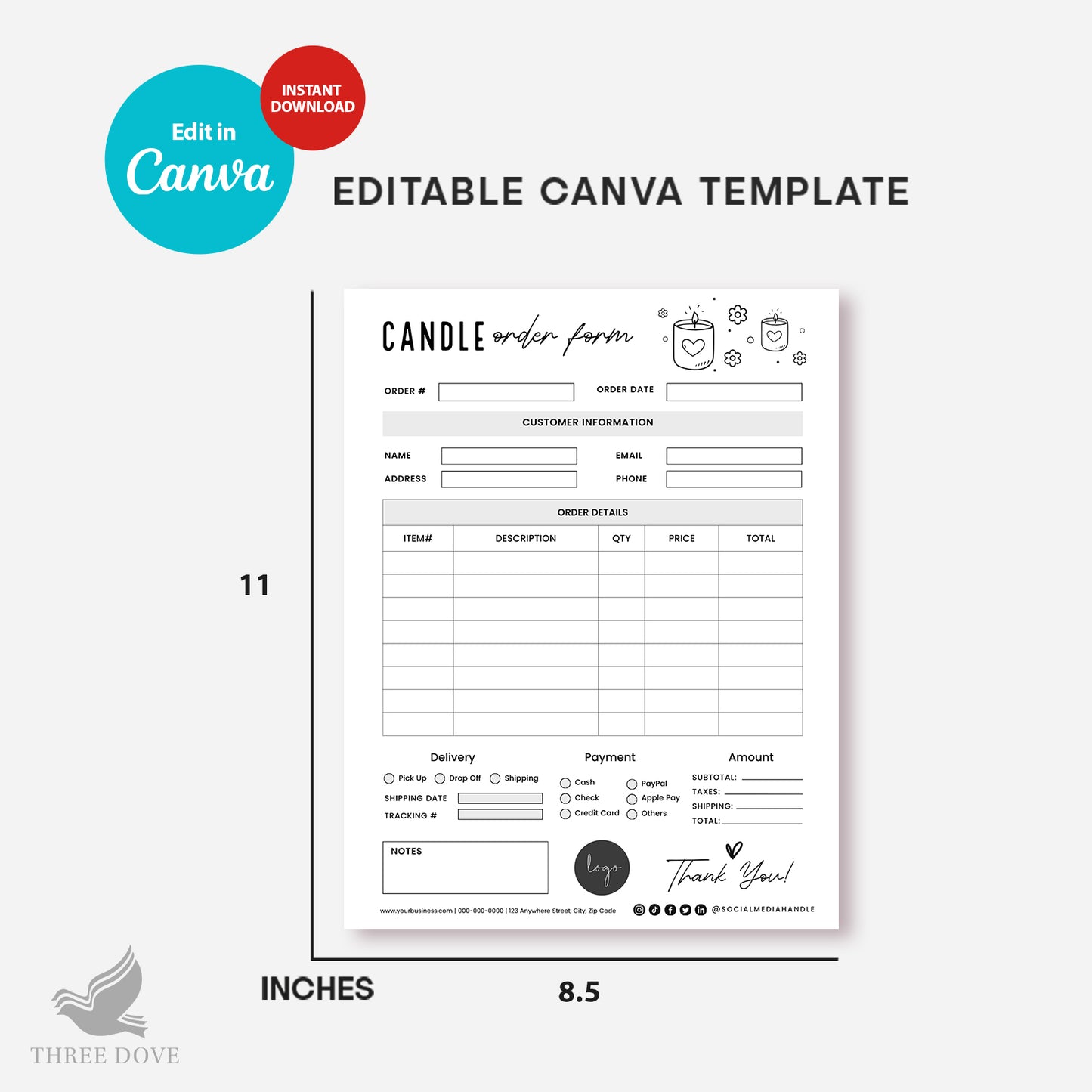 editable candle order form template