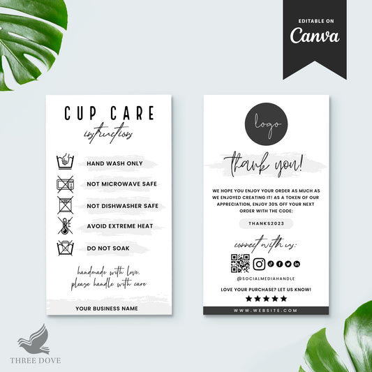 Editable Cup Care Instructions Card Template