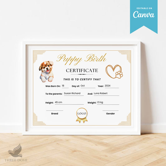 Editable Puppy Birth Certificate