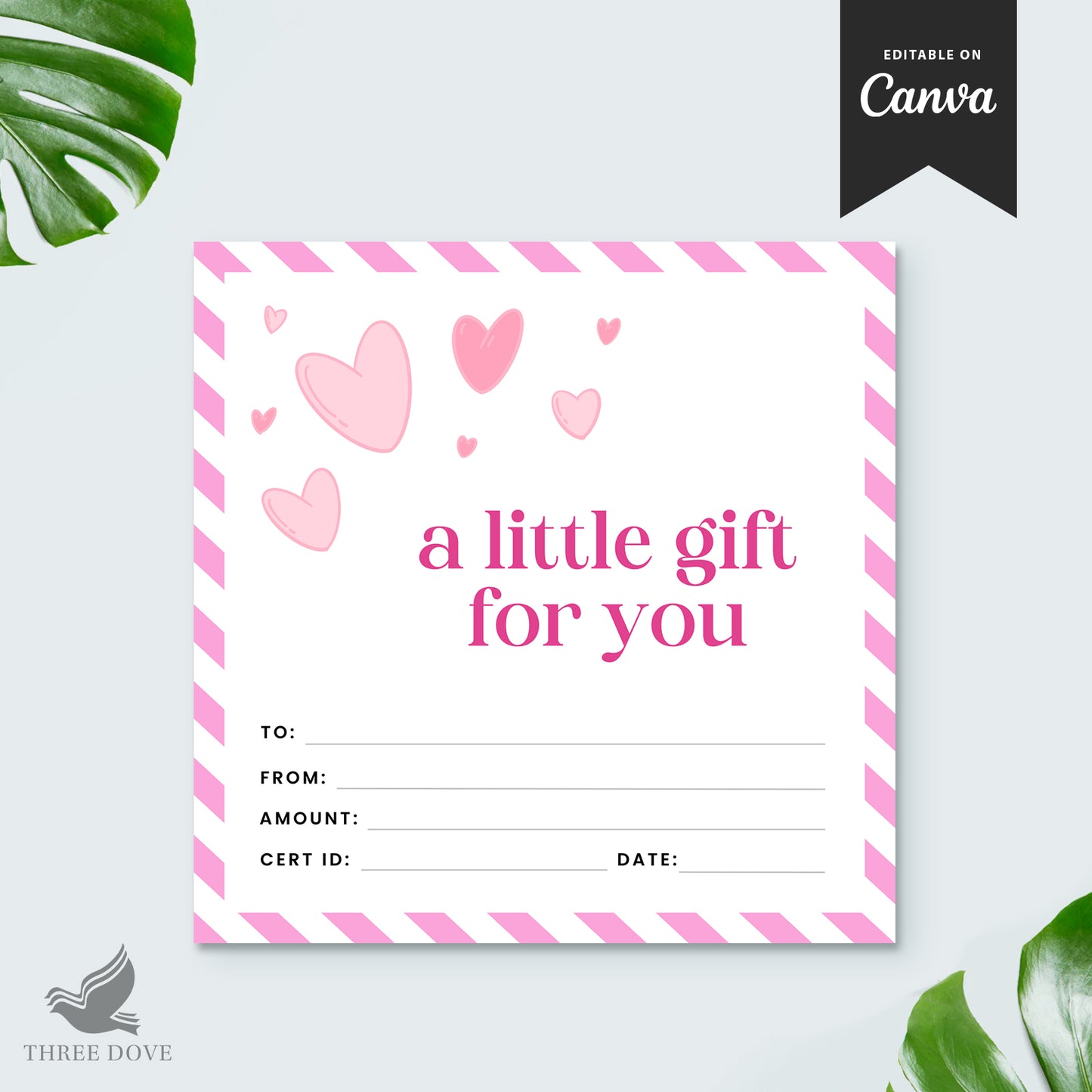 editable pink heart square gift card template