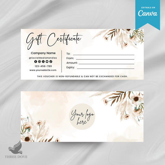 Editable Watercolor Floral Gift Card Template