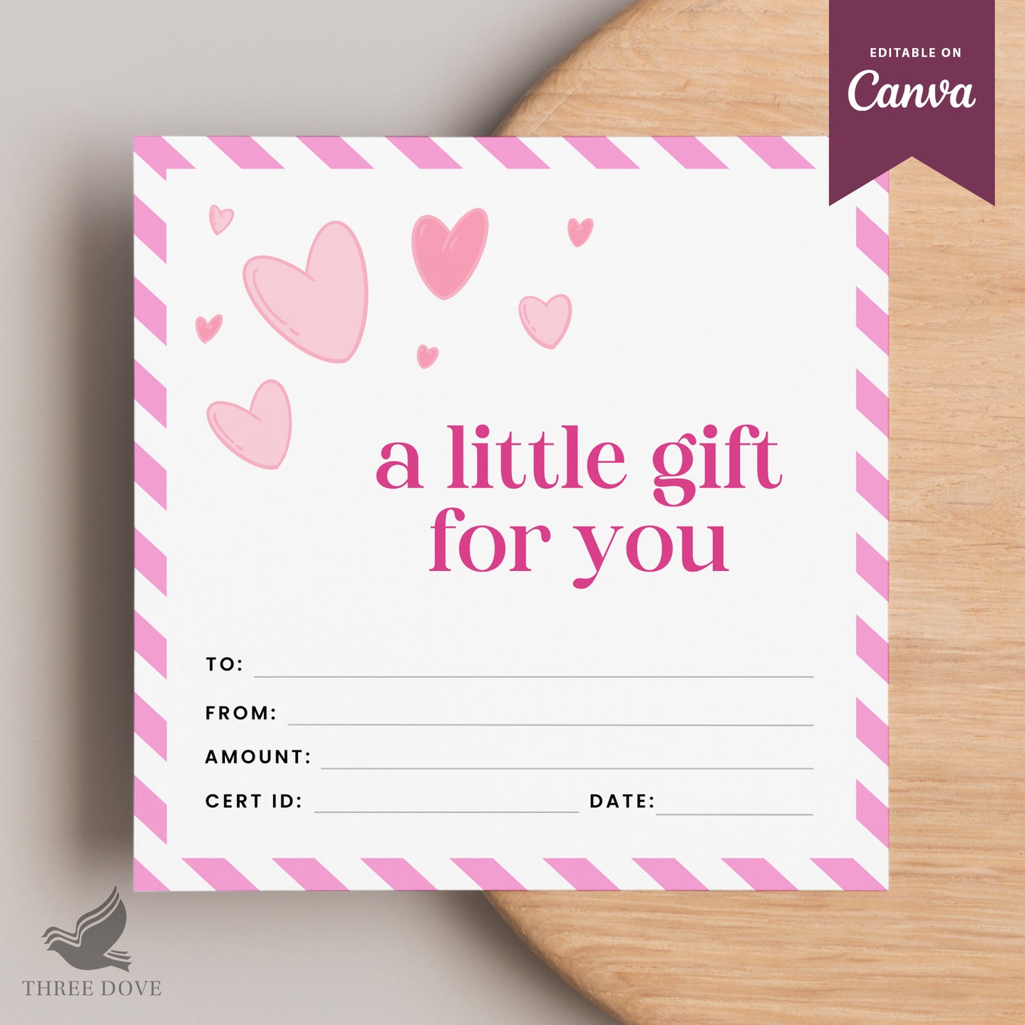 editable pink heart square gift card template