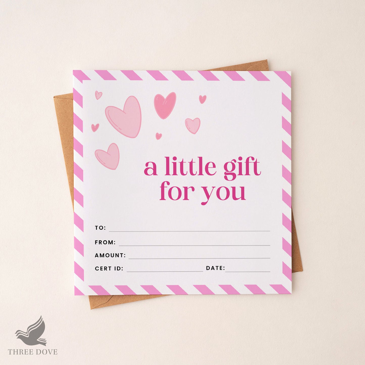 editable pink heart square gift card template