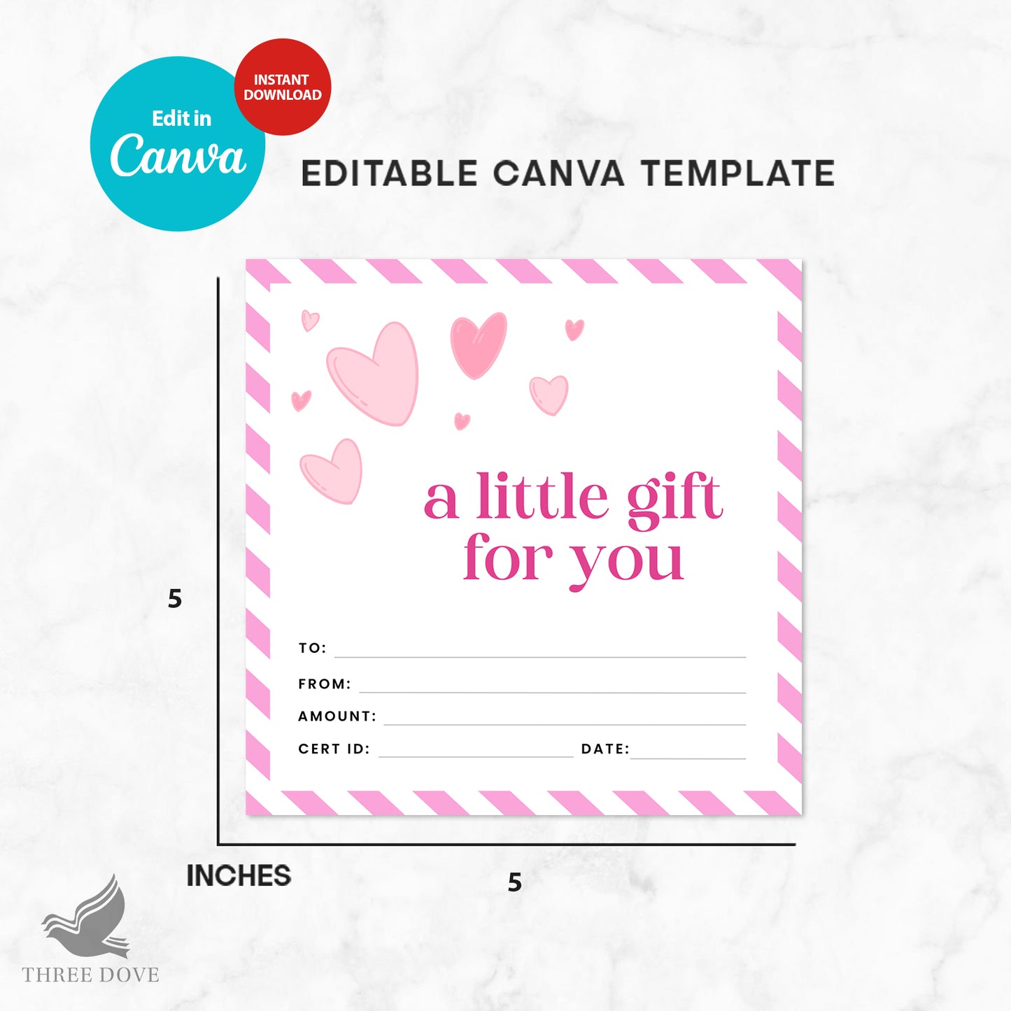 editable pink heart square gift card template