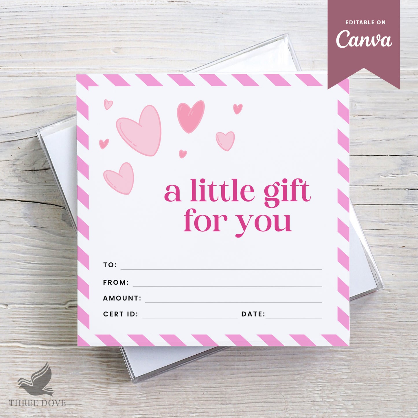 editable pink heart square gift card template