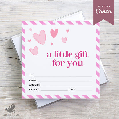 Editable Pink Heart Square Gift Card Template