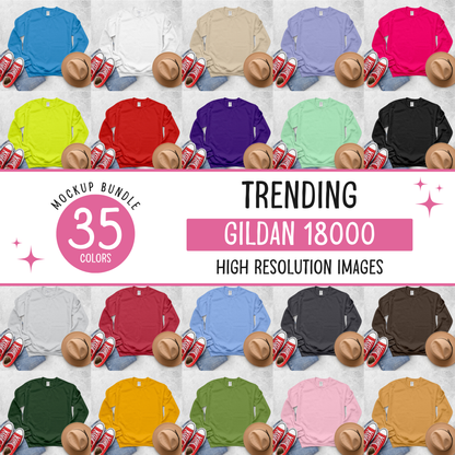 Gildan 18000 Sweatshirt Mockup Bundle - D8