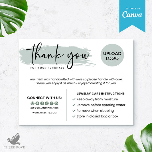 Editable Jewelry Care Instructions Card