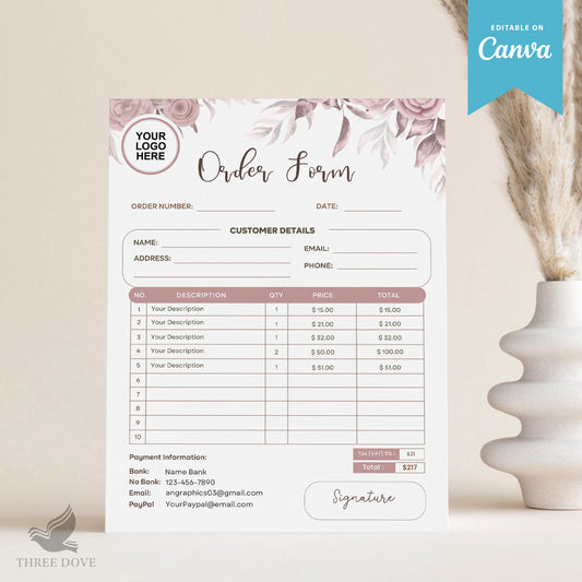 DIY Royal Color Floral Order Form Template