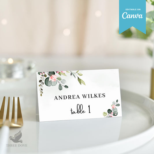 Editable Greenery Place Card Template