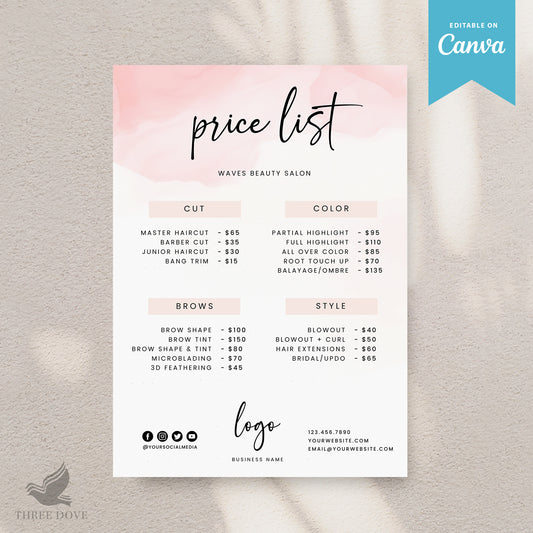 Editable Pink Price List Template