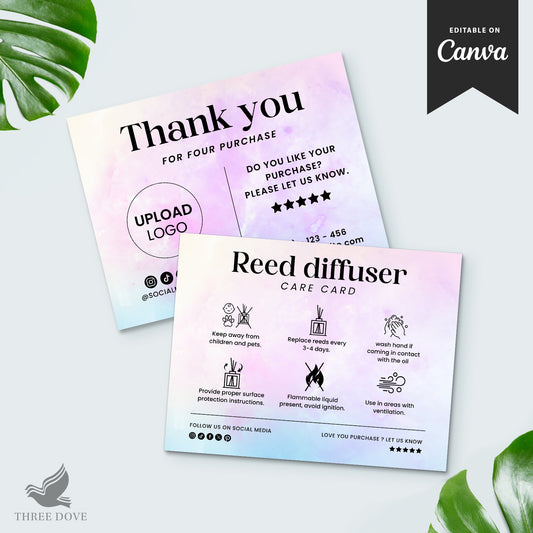 Reed Diffuser Care Instructions Card Template