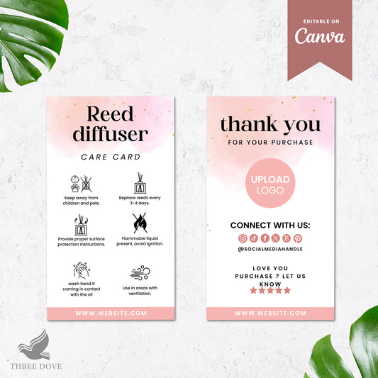 Pink Reed Diffuser Care Instructions Card Template