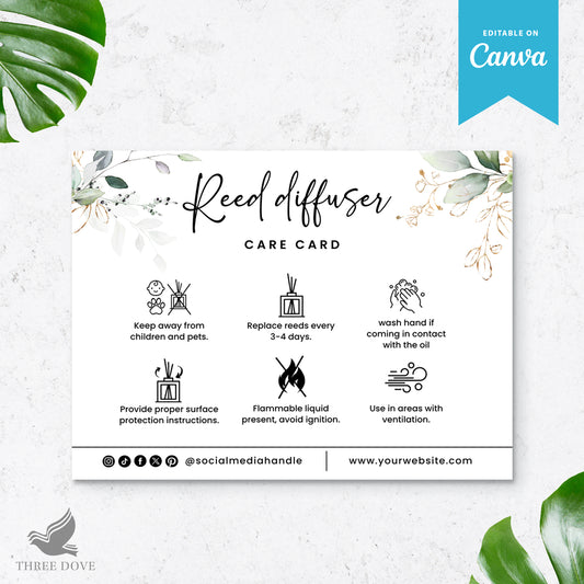 Editable Reed Diffuser Care Instructions Card Template