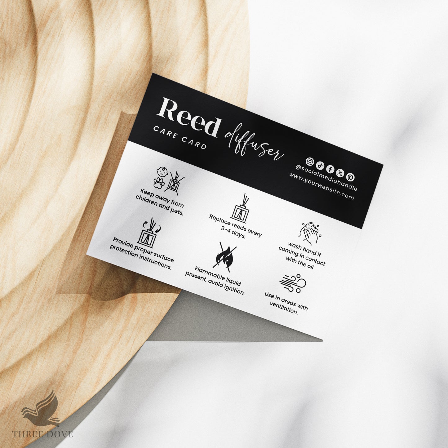 black & white reed diffuser care instructions card template