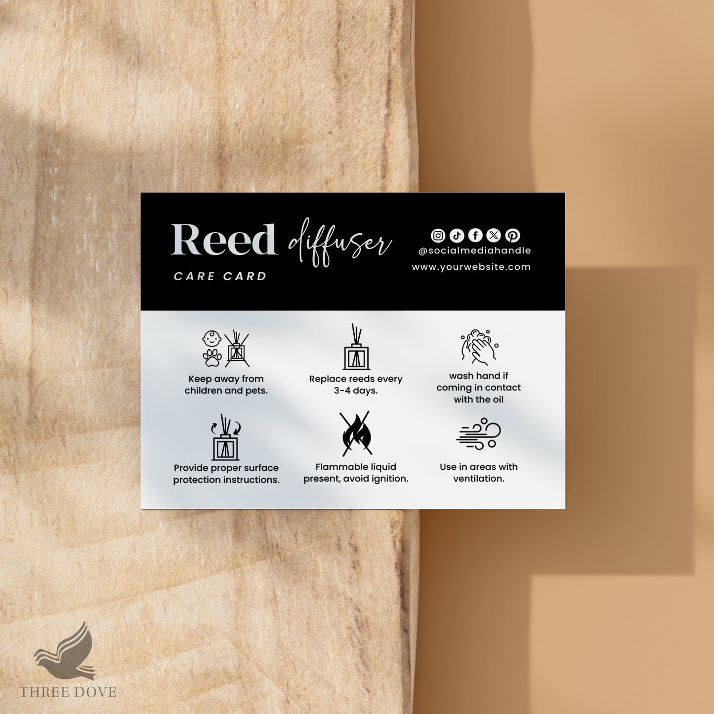 black & white reed diffuser care instructions card template