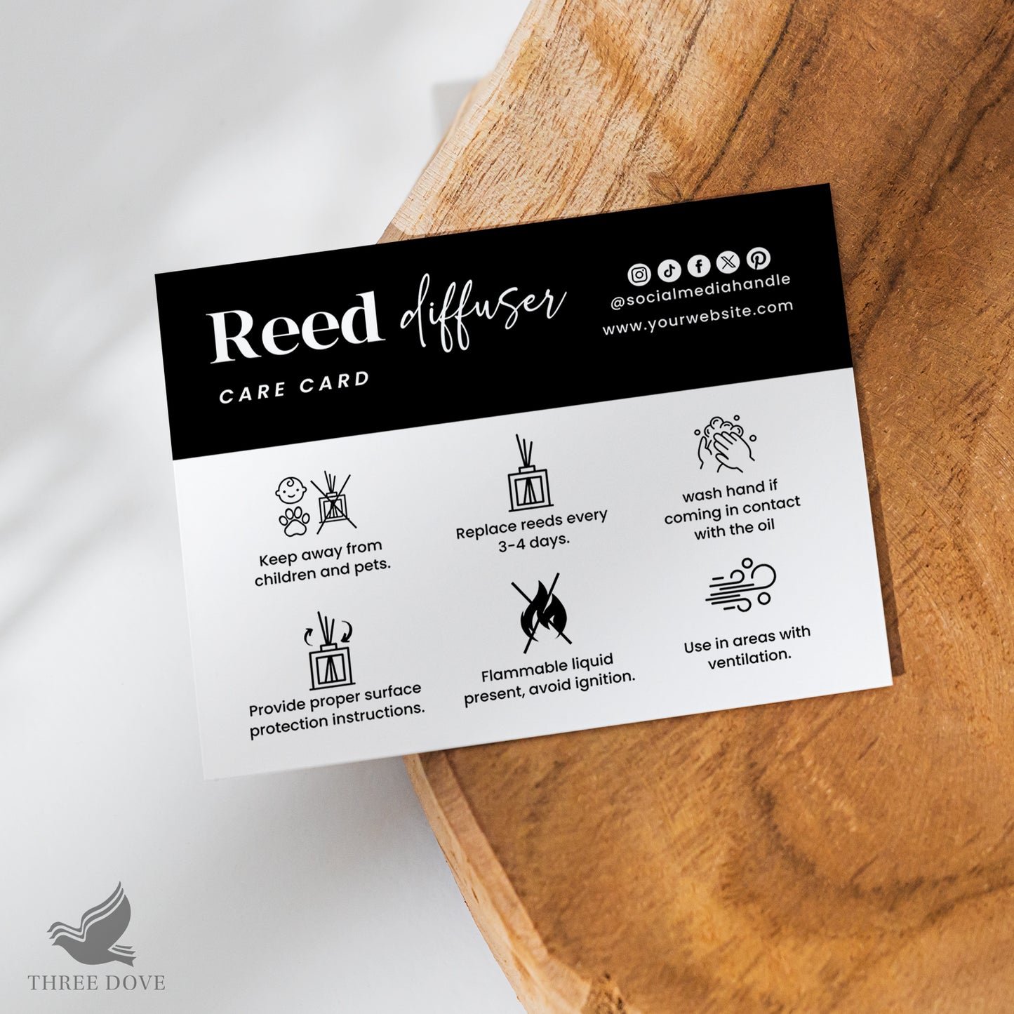 black & white reed diffuser care instructions card template