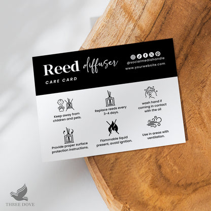 Black & White Reed Diffuser Care Instructions Card Template