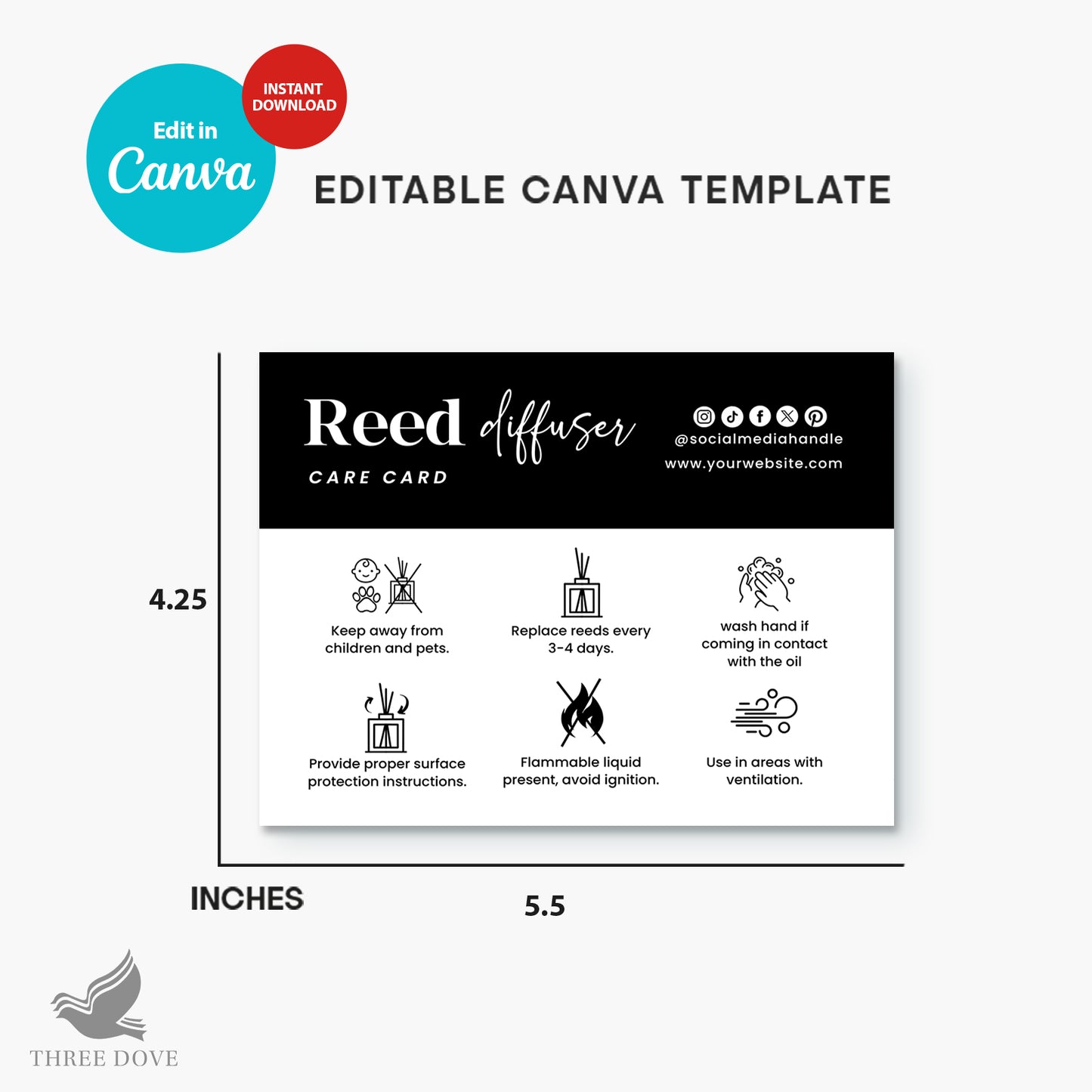 black & white reed diffuser care instructions card template