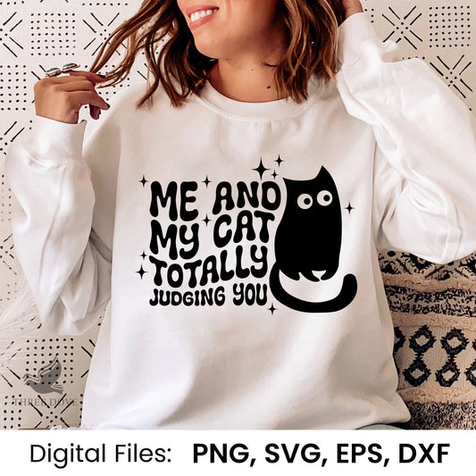 Me and my cat totally judging you Retro Wavy SVG