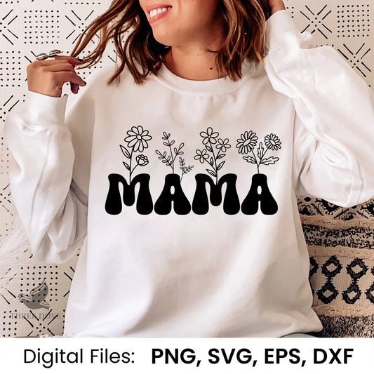 Mama Floral Retro Wavy SVG