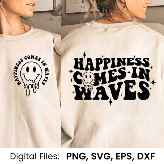 Happiness Comes in Waves Retro Wavy SVG