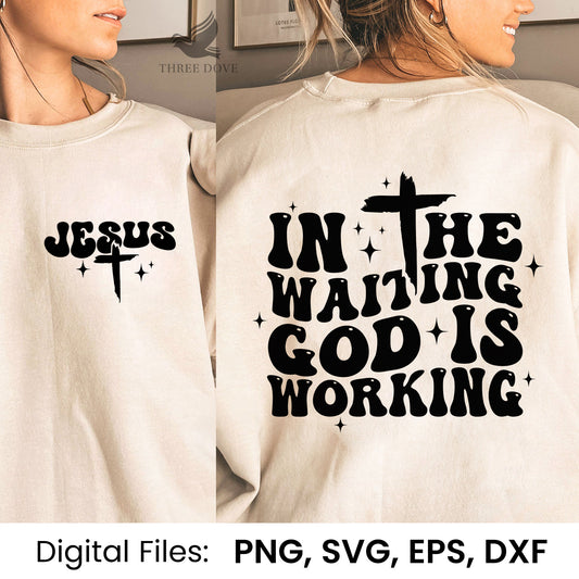 In the waiting god is working Retro Wavy SVG