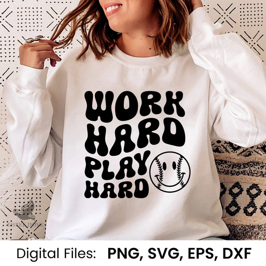 Work Hard Play Hard Retro Wavy SVG