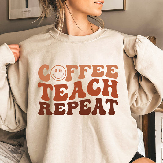 Coffee teach repeat Retro Wavy SVG