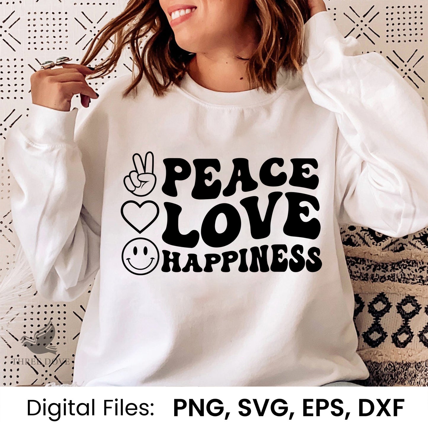 peace love happiness retro wavy svg