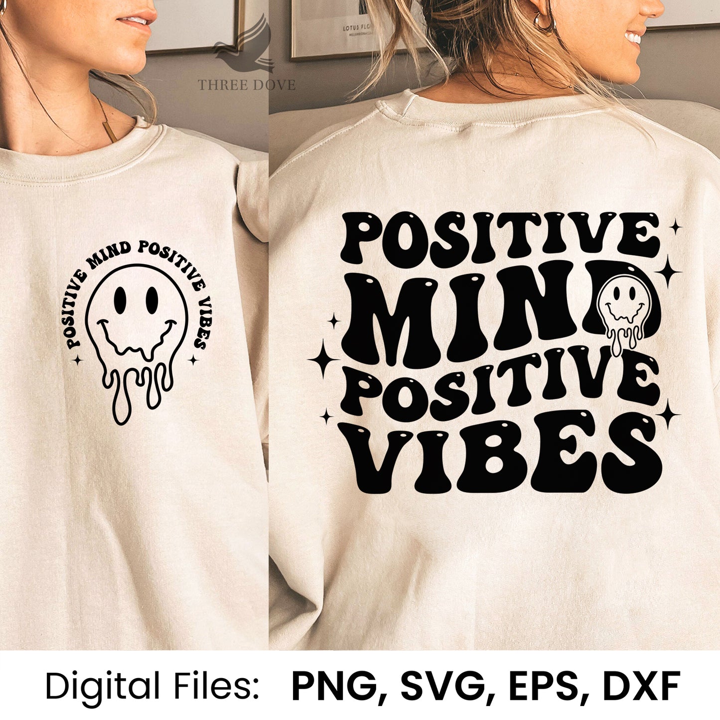 positive mind positive vibes retro wavy svg